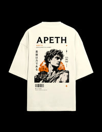 9ELIXIR Areté oversized tee in off-white — marble bust portrait back print with ΑΡΕΤΗ lettering